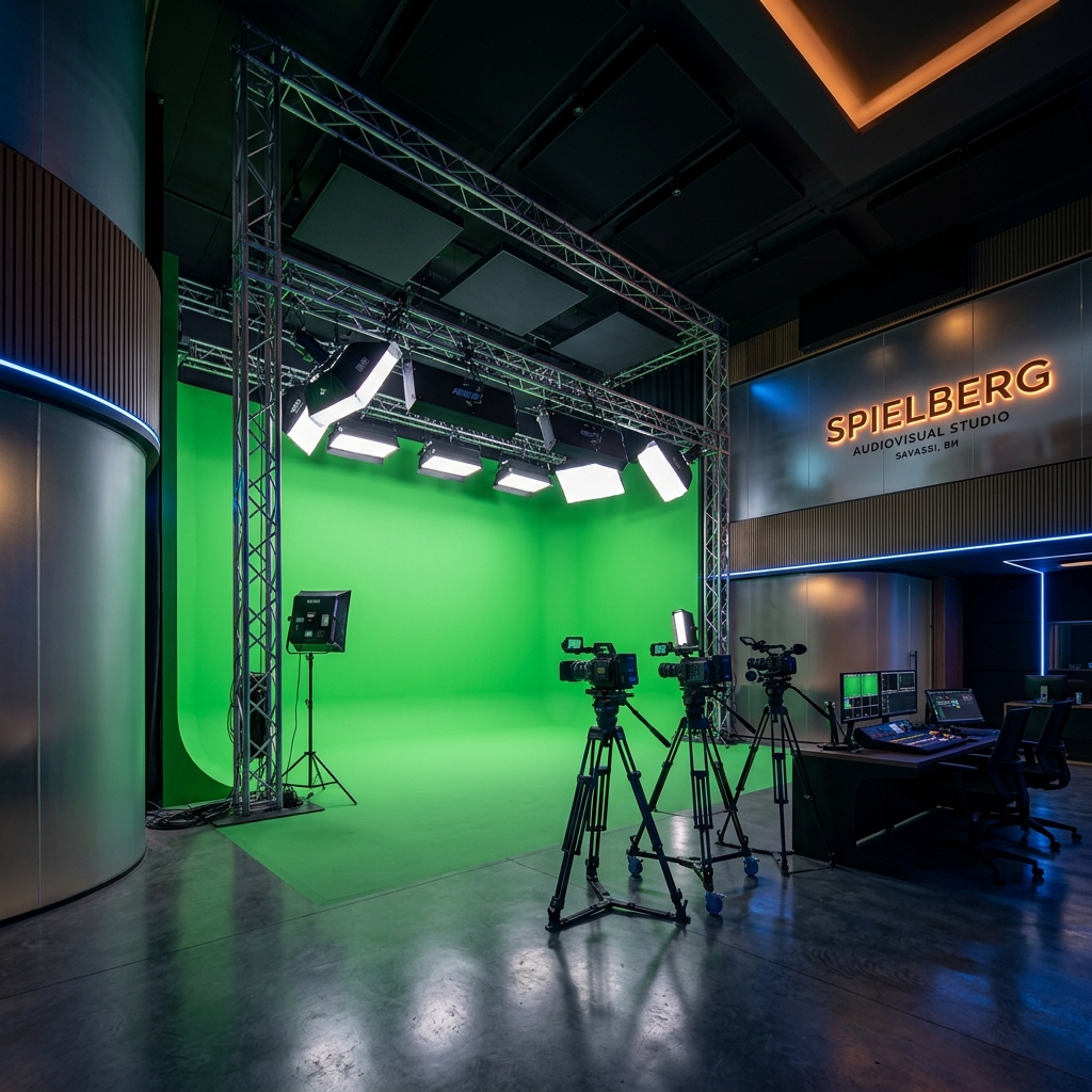 Setup real de chroma key no Estúdio 767, ciclorama verde perfeitamente iluminado