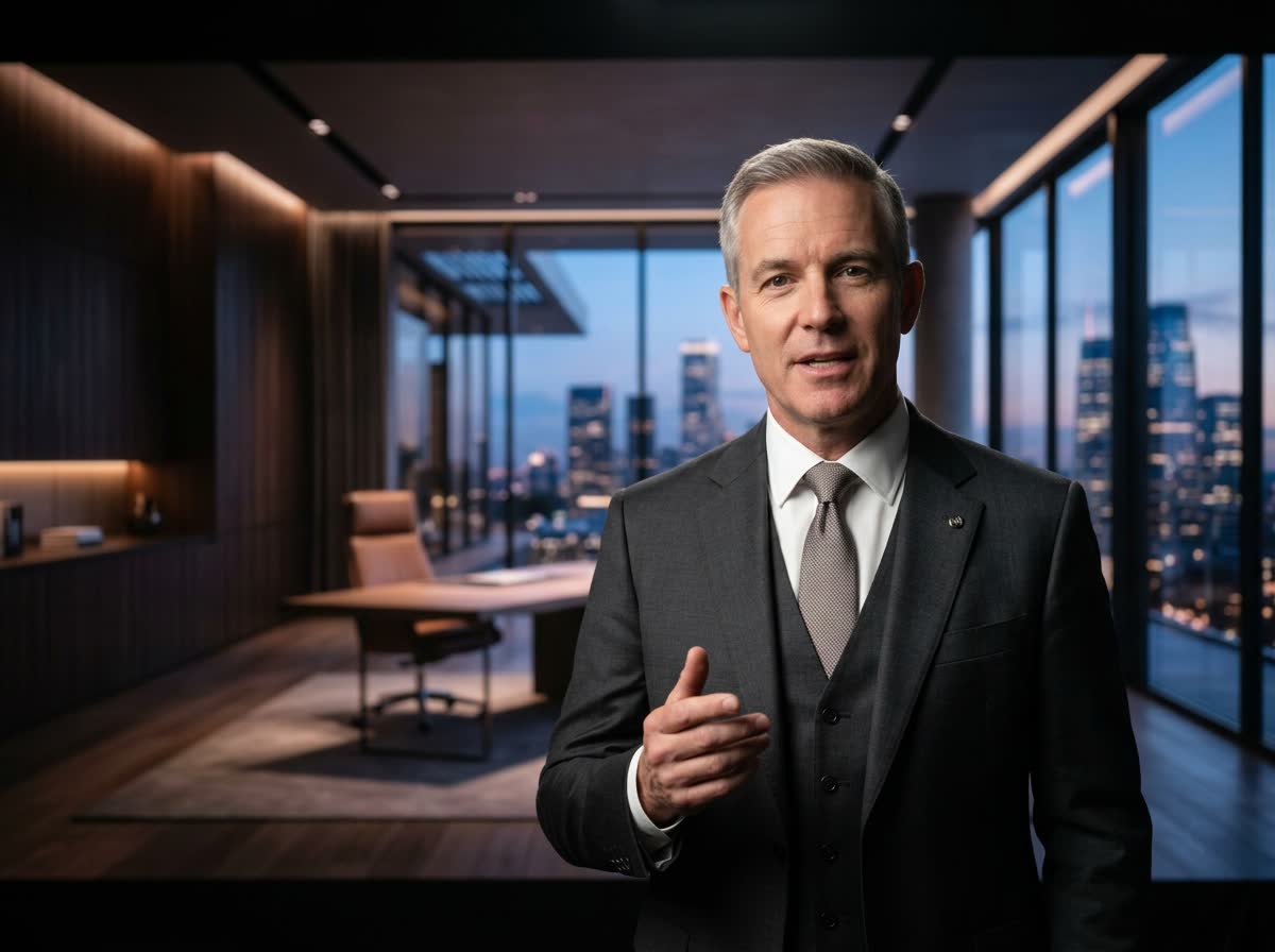 Empreendedor gravando VSL de vendas com cenário profissional