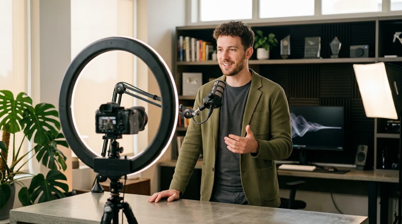 Infoprodutor gravando conte&uacute;do no Est&uacute;dio 767